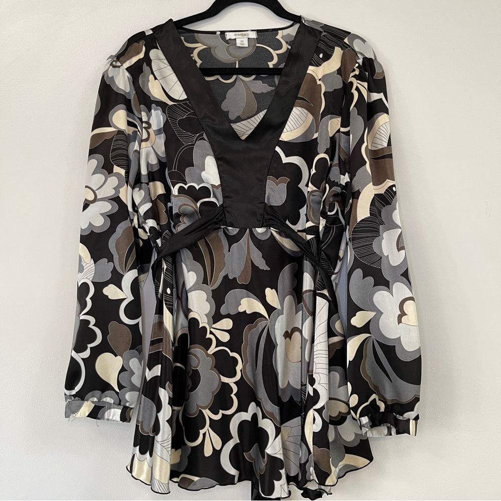 Lane Bryant Floral Long Sleeve Top with Tie Belt